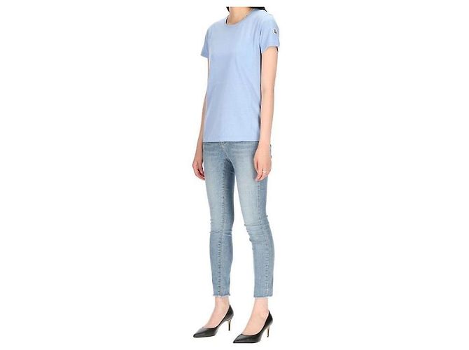 Moncler T-shirt in cotone con patch logo Blu - vista 7