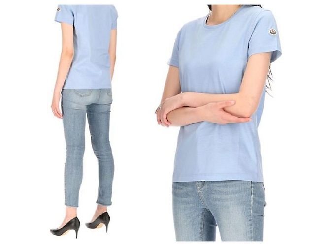 Moncler T-shirt in cotone con patch logo Blu - vista 8