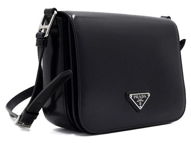 Prada Borsa a spalla con patta e borsa a tracolla in pelle spazzolata nera Nero - vista 3