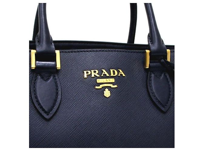 Prada Sac Tote en cuir Saffiano avec logo doré - vue 8