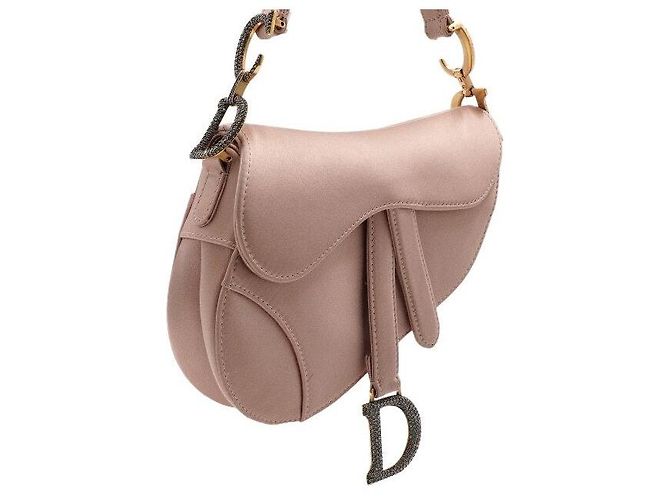 Dior Mini borsa tote saddle in raso rosa con cristalli - vista 4