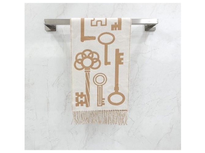 Hermès Nuovo Prodotto Casac Porte Clef Sciarpa in Cashmere Camel Blanc Marrone - vista 3
