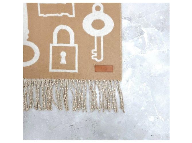 Hermès Nuovo Prodotto Casac Porte Clef Sciarpa in Cashmere Camel Blanc Marrone - vista 4