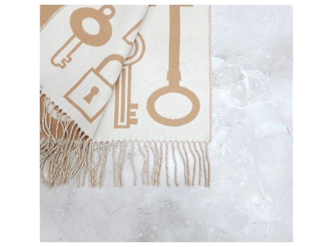 Hermès Nuovo Prodotto Casac Porte Clef Sciarpa in Cashmere Camel Blanc Marrone - vista 5