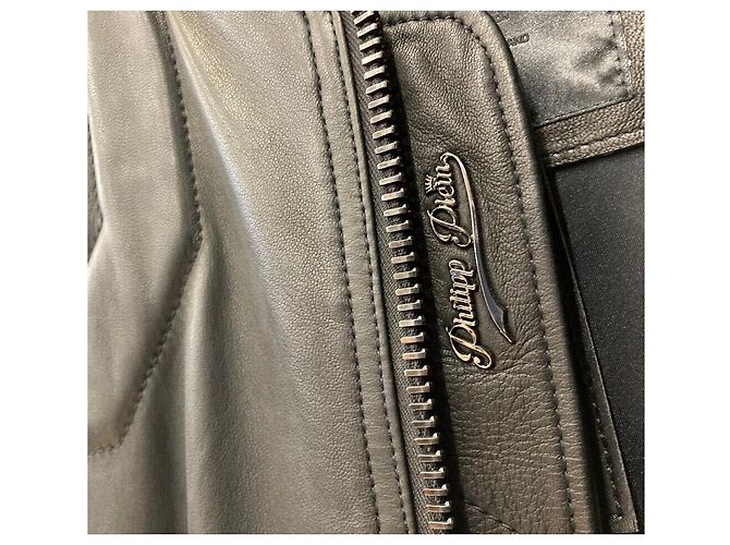 Philipp Plein Skull Biker Lederjacke Blouson Schwarz - Ansicht 5
