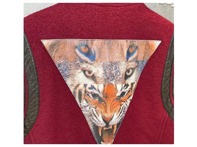 Philipp Plein Giacca Teddy in pelle rossa con patch tigre e logo argento Rosso - vista 10