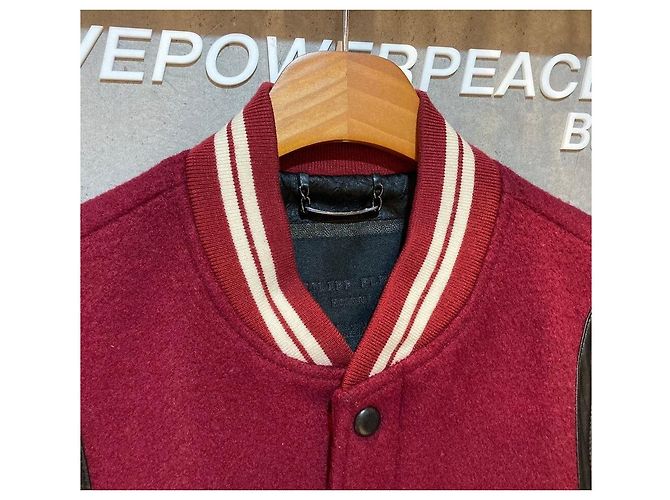 Philipp Plein Giacca Teddy in pelle rossa con patch tigre e logo argento Rosso - vista 5