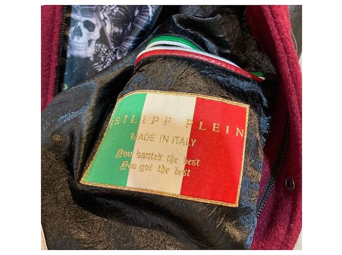 Philipp Plein Giacca Teddy in pelle rossa con patch tigre e logo argento Rosso - vista 7