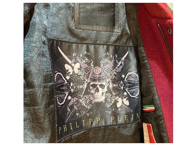 Philipp Plein Giacca Teddy in pelle rossa con patch tigre e logo argento Rosso - vista 8