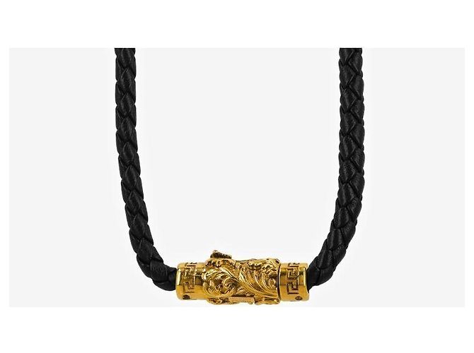 Versace Colar de couro trançado com pingente Medusa Preto - vista 6