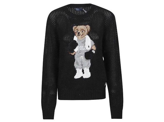 Ralph Lauren Baumwollpullover mit Rundhalsausschnitt und Polo Bear Schwarz - Ansicht 4