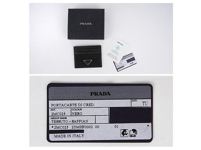Prada Triangle Logo Nylon Saffiano Card Holder Black - vista 5