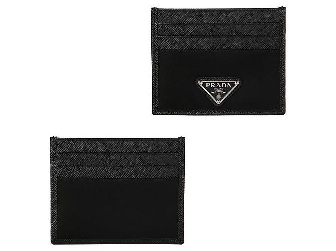 Prada Triangle Logo Nylon Saffiano Card Holder Black - vista 7