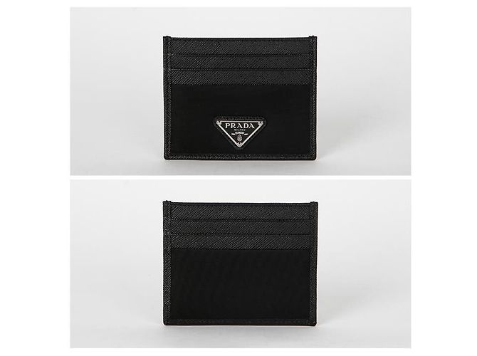 Prada Triangle Logo Nylon Saffiano Card Holder Black - vista 8