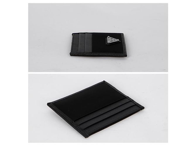 Prada Triangle Logo Nylon Saffiano Card Holder Black - vista 9