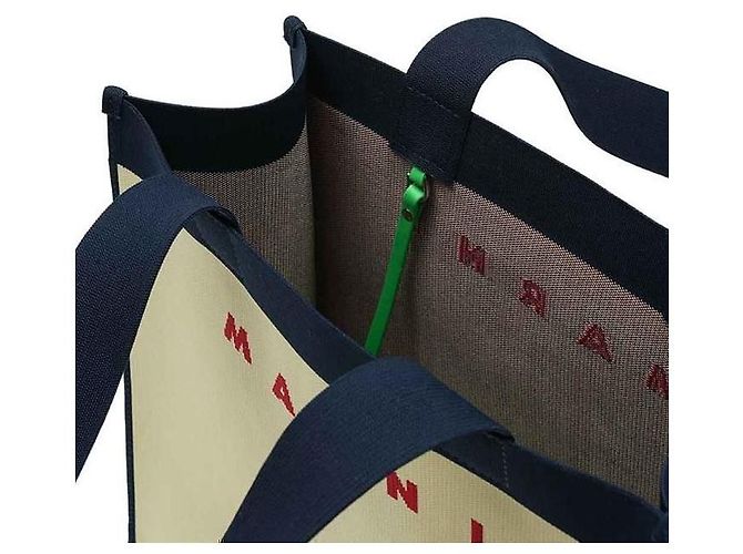 Marni Große Jacquard-Shopper-Tasche mit rotem Logo Golden - Ansicht 3