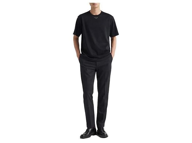 Prada Baumwoll-T-Shirt mit Dreiecks-Logo Schwarz - Ansicht 2