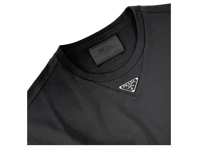 Prada Baumwoll-T-Shirt mit Dreiecks-Logo Schwarz - Ansicht 3