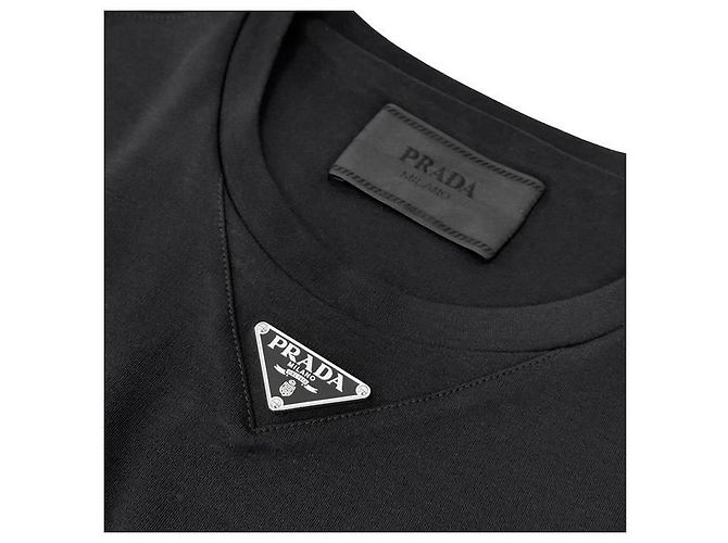 Prada Baumwoll-T-Shirt mit Dreiecks-Logo Schwarz - Ansicht 4