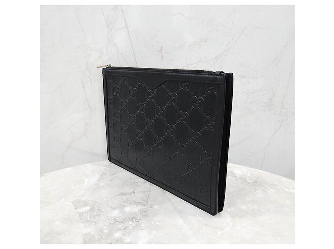 Gucci Clutch Pochette in Pelle Goffrata Nero - vista 2