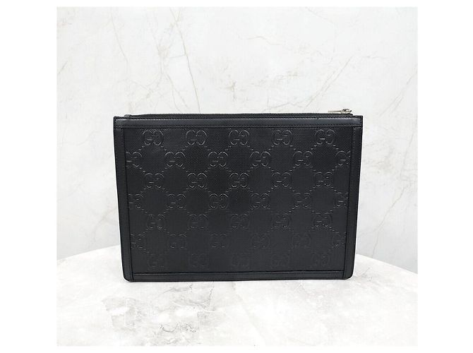 Gucci Clutch Pochette in Pelle Goffrata Nero - vista 3