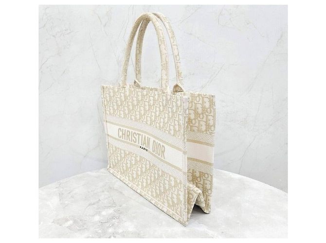 Dior Borsa Book Tote Medium Oblique White Gold Bianco - vista 2