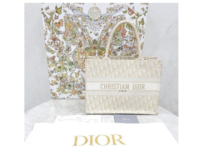 Dior Borsa Book Tote Medium Oblique White Gold Bianco - vista 7