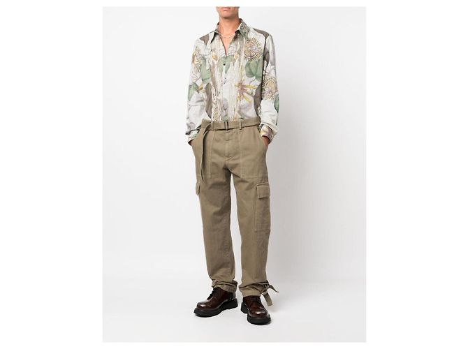 Dries Van Noten Pantaloni Cargo in Cotone Tinto in Capo Belt Sand Marrone - vista 3