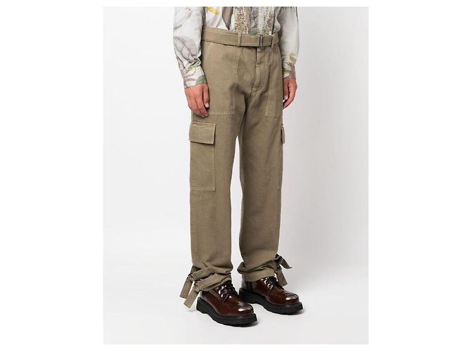 Dries Van Noten Pantaloni Cargo in Cotone Tinto in Capo Belt Sand Marrone - vista 4