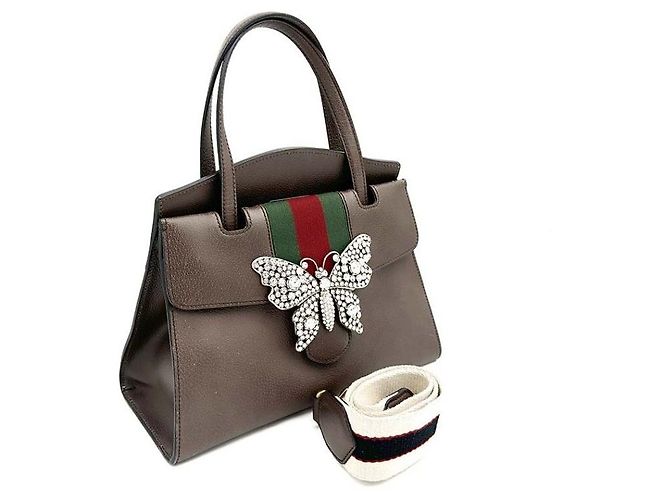 Gucci Borsa Farfalla in Cristallo Marrone - vista 3