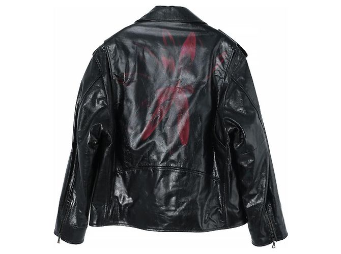 Dries Van Noten Leder-Bikerjacke Schwarz - Ansicht 2