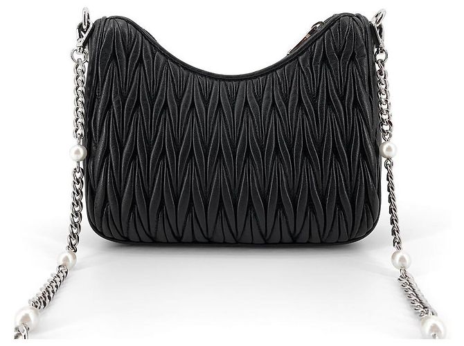 Miu Miu Borsa a tracolla in Nappa con catena di perle, borsa hobo a tracolla Nero - vista 3