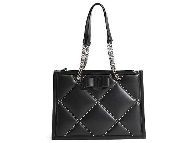 Salvatore Ferragamo Saco Tote acolchoado Viva Bow com strass Preto - vista 11