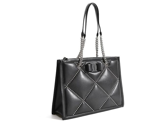 Salvatore Ferragamo Saco Tote acolchoado Viva Bow com strass Preto - vista 14