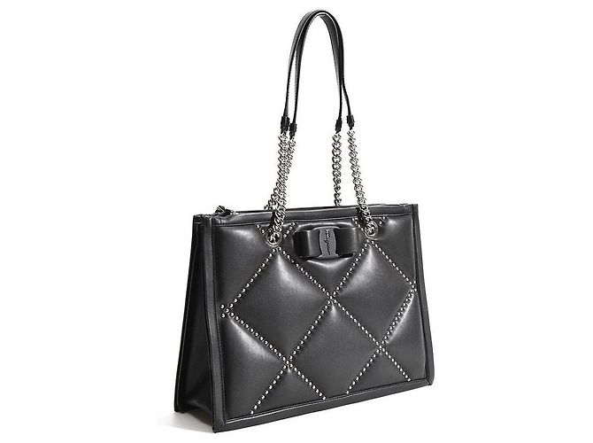 Salvatore Ferragamo Saco Tote acolchoado Viva Bow com strass Preto - vista 4