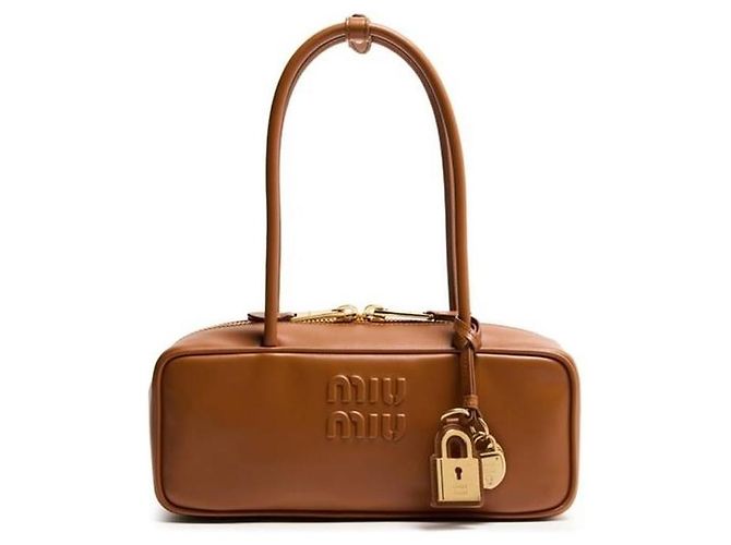 Miu Miu Borsa in pelle con fiocco Small Marrone - vista 9