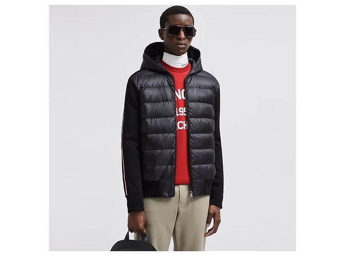 Moncler Tricot Quilted Panel Wool Jacket Black - vista 2
