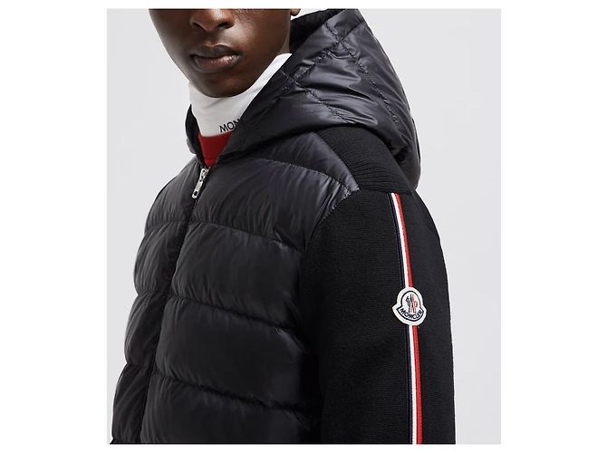 Moncler Tricot Quilted Panel Wool Jacket Black - vista 3