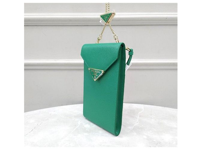 Prada Mini borsa pochette in pelle verde per telefono - vista 2