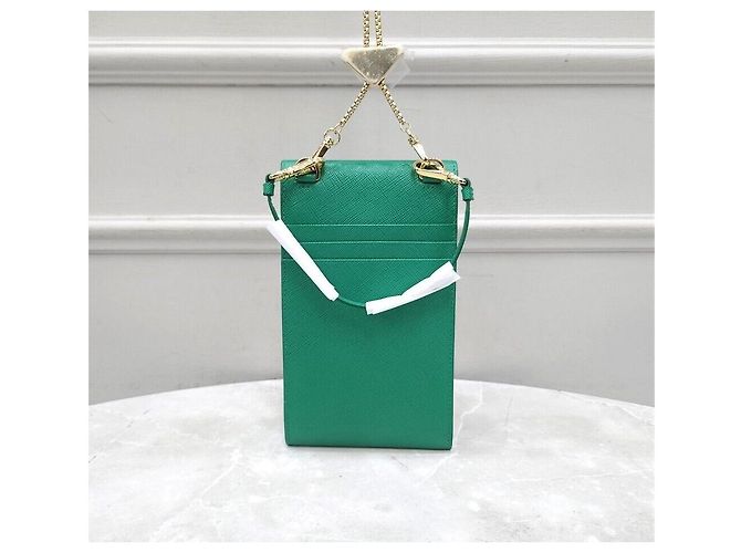 Prada Mini borsa pochette in pelle verde per telefono - vista 3