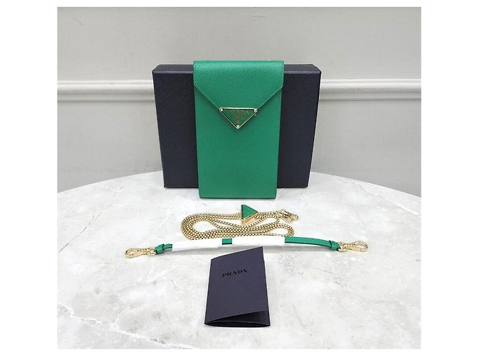 Prada Mini borsa pochette in pelle verde per telefono - vista 7