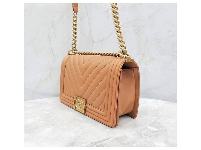 Chanel Borsa Chevron Boy Medium Flap Bag Gold Series Arancione - vista 2