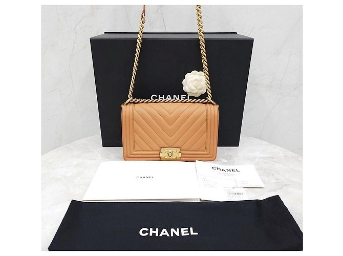 Chanel Borsa Chevron Boy Medium Flap Bag Gold Series Arancione - vista 8