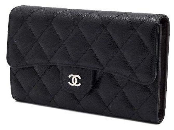 Chanel Classic Flap Damen-Langbeutel in schwarzem Caviar mit silberner Hardware - Ansicht 3