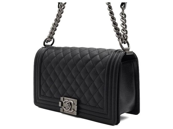 Chanel Borsa a tracolla Boy Black Caviar Medium Flap con catena argentata Nero - vista 2