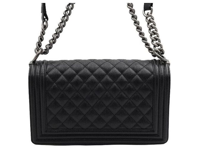 Chanel Borsa a tracolla Boy Black Caviar Medium Flap con catena argentata Nero - vista 4