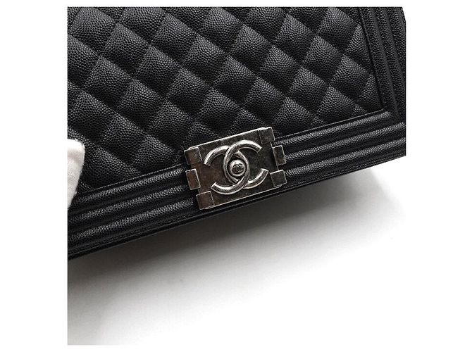 Chanel Borsa a tracolla Boy Black Caviar Medium Flap con catena argentata Nero - vista 8