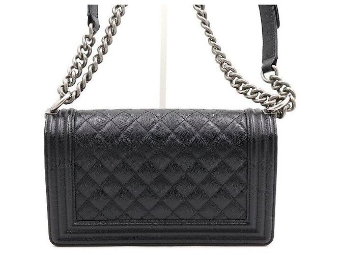 Chanel Borsa a tracolla Boy Caviar Medium Flap con catena argentata Nero - vista 4