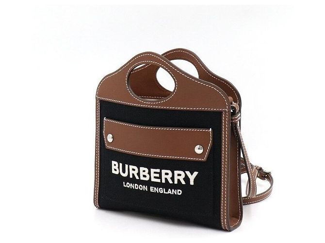 Burberry Borsa Tote Micro e Borsa a Tracolla e Spalla in Pelle e Tela Nera - vista 2