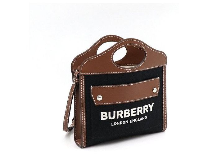 Burberry Borsa Tote Micro e Borsa a Tracolla e Spalla in Pelle e Tela Nera - vista 3